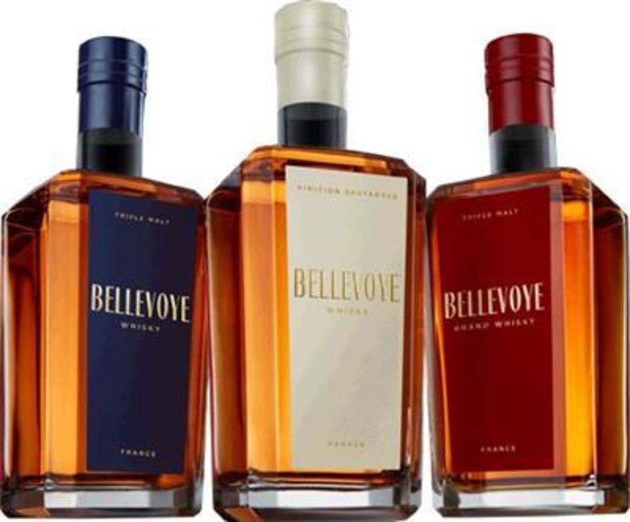 Bellevoye Trio 3x0,2l Whisky aus Frankreich Je 1x0,2l Bleu + Blanc 40%vol, Rouge 43%vol  Les Bienheureux 