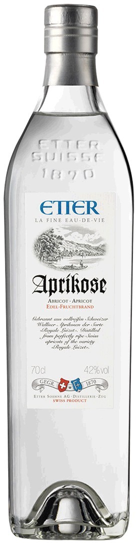 Etter Aprikose  Royale Luizet 42% Vol. in Geschenkverpackung Etter Söhne AG Distillerie Zug 