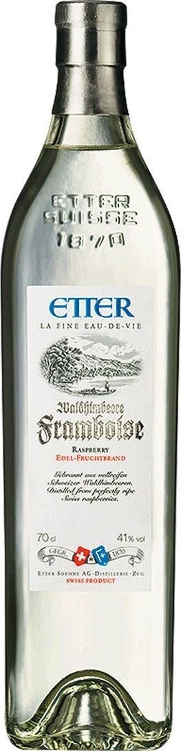 Etter Framboise in Geschenkverpackung Schweizer Himbeergeist, 41% Vol. Etter Söhne AG Distillerie Zug 