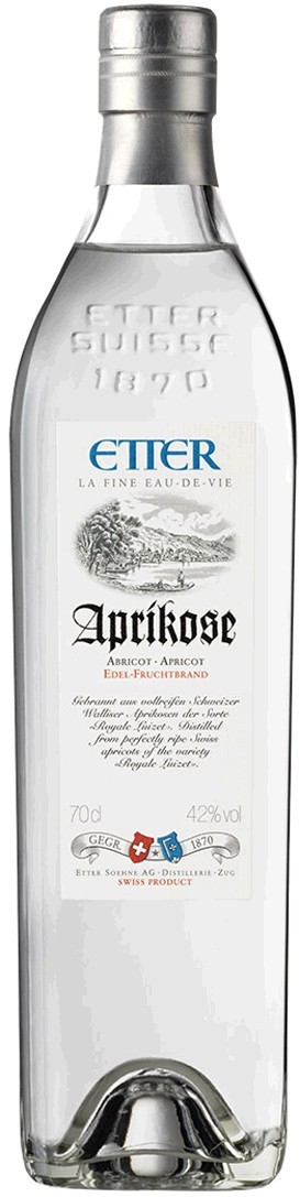 Etter Aprikose  Royale Luizet Schweizer Aprikose, 42% Vol. Etter Söhne AG Distillerie Zug 