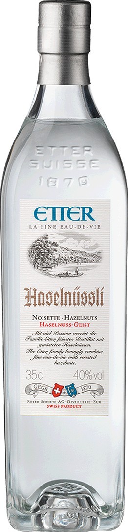 Etter Haselnüssli-Geist 40 % Vol. Eau-de-vie de noisette Etter Söhne AG Distillerie Zug 