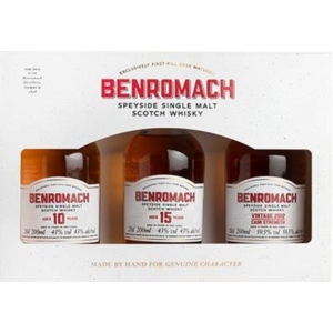 Benromach Trio 3x0,2l in Geschenkpackung je 1x0,2l 43%vol. : Benromach 10yo + 15yo  Benromach Distillery 
